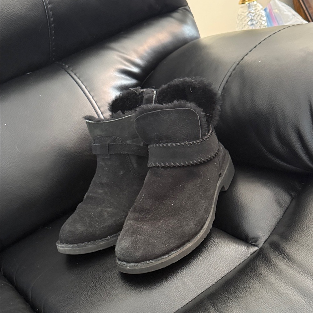 Black Suede Fur-Lined Ankle Boots